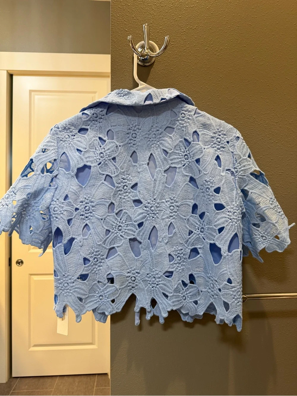 Commense Light Blue Crochet Button-Down Top and Matching Short Set- NWT